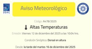 Alerta por altas Temperaturas que afectarán la zona este martes 16 de diciembre.